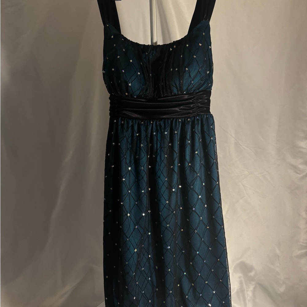Iz Byer Black and Teal Mini Dress